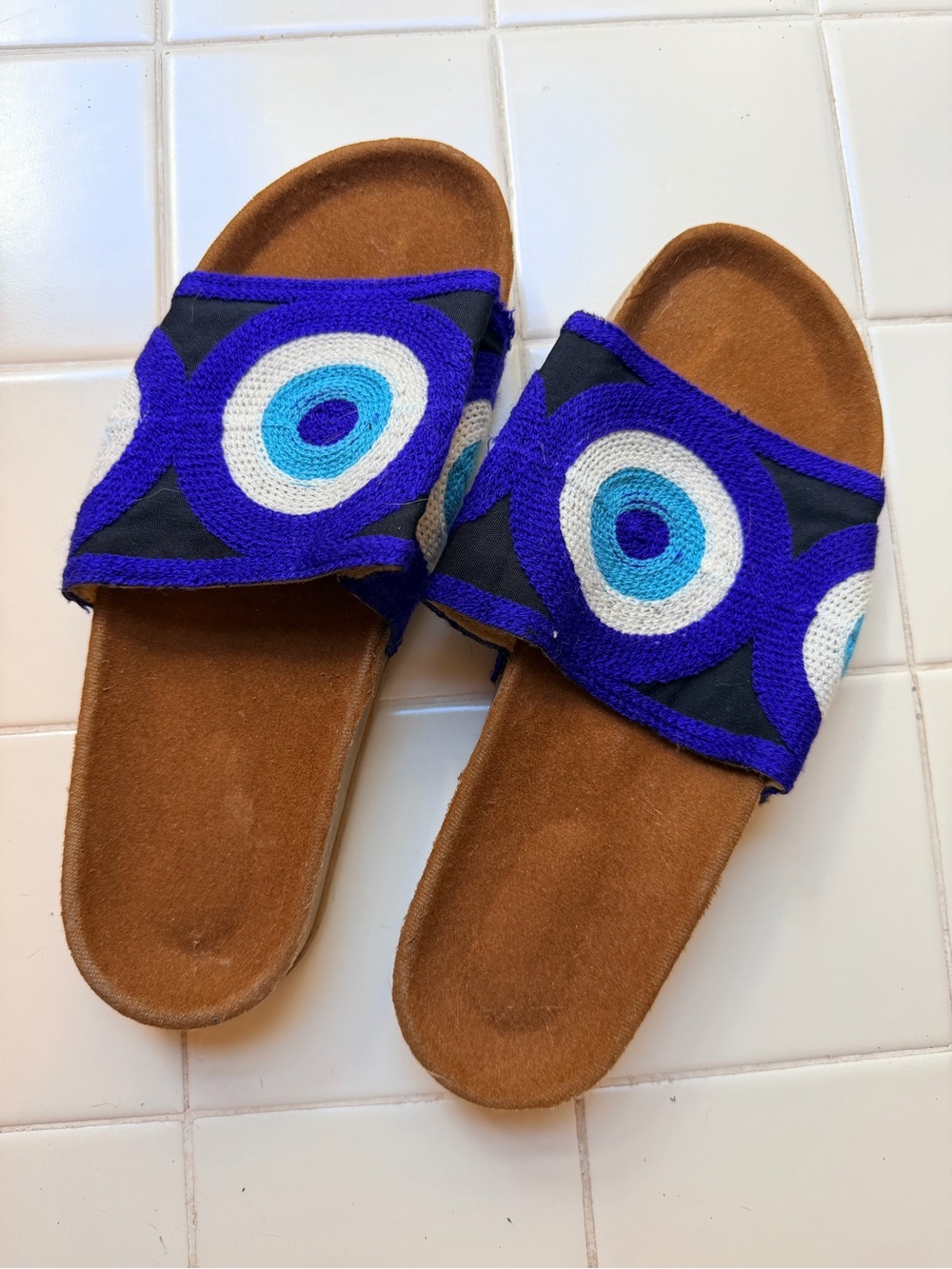 Blue Evil Eye Slide Sandals for Women